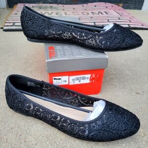 Womens Black Lace Flats